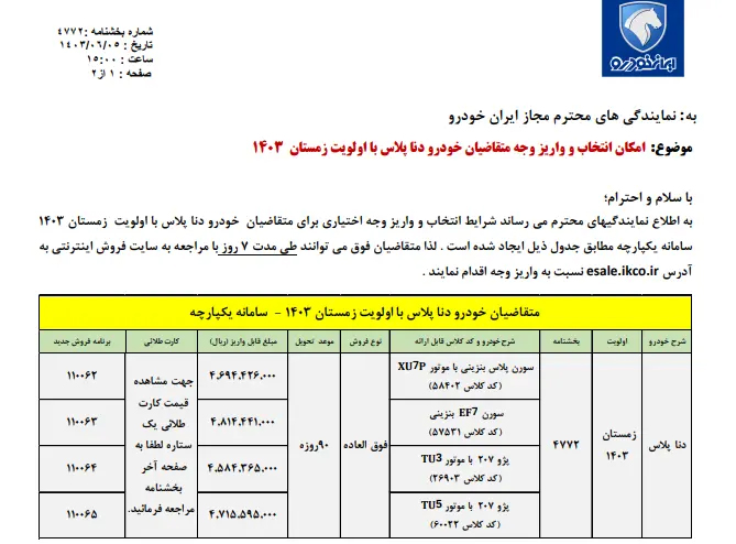 فروش فوق العاده دنا پلاس اعلام شد