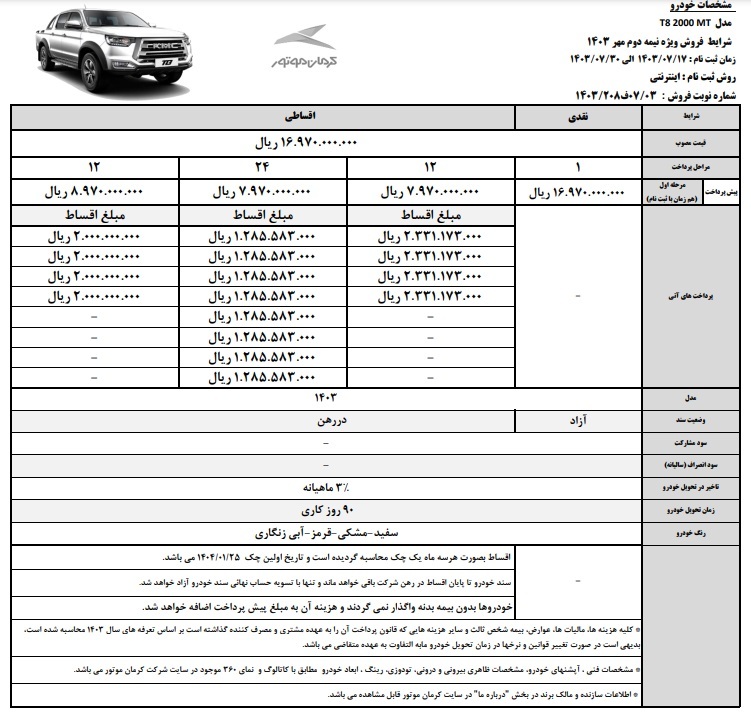 فروش اقساطی 3 محصول کرمان موتور از فردا آغاز می شود+ قیمت