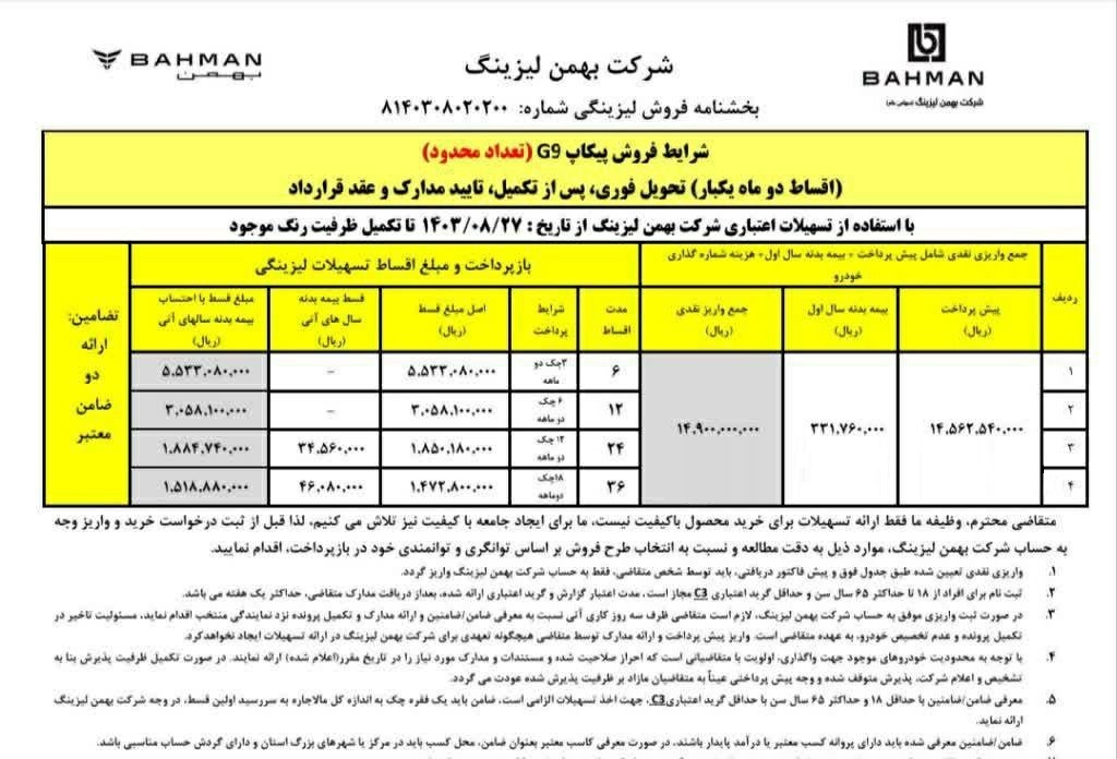 فروش اقساطی وانت قلدر بهمن موتور از امروز آغاز شد+ قیمت