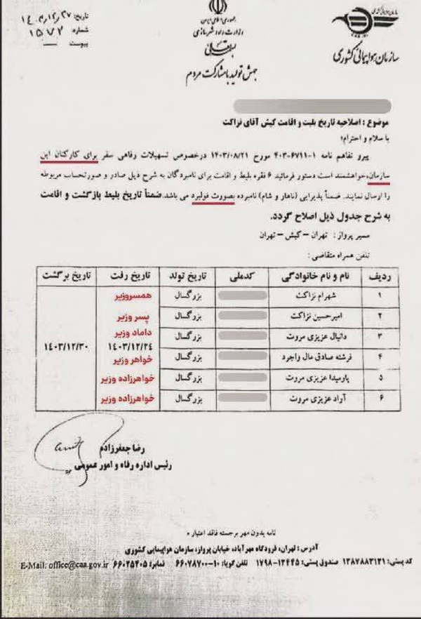 ماجرای سفر کیش خانواده خانم وزیر