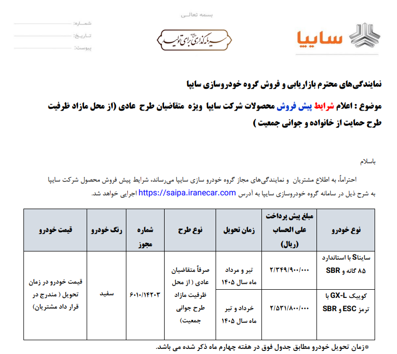 آغاز پیش فروش محصولات سایپا از فردا بدون قرعه کشی+ قیمت آغاز پیش فروش محصولات سایپا از فردا بدون قرعه کشی+ قیمت
