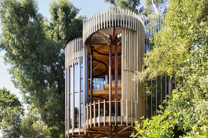 خانه‌ای مدرن به شکل تنه درخت (+عکس)