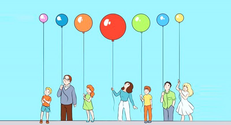 معما؛ نابغه ها بگویید کدام بادکنک از سقف دورترین فاصله را دارد؟ + پاسخ
