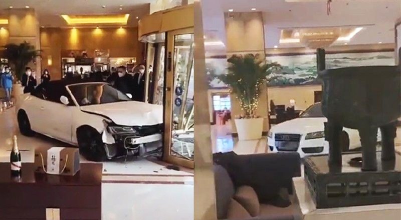 مشتری ناراضی با خودرو وارد هتل شد! + ویدیو