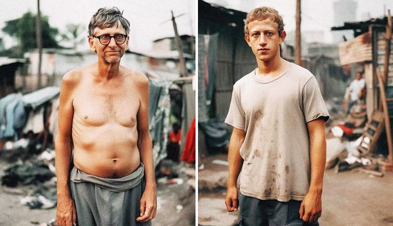 اینبار هوش مصنوعی غول‌های ثروتمند دنیا را در لباس فقر به تصویر کشید! + تصاویر