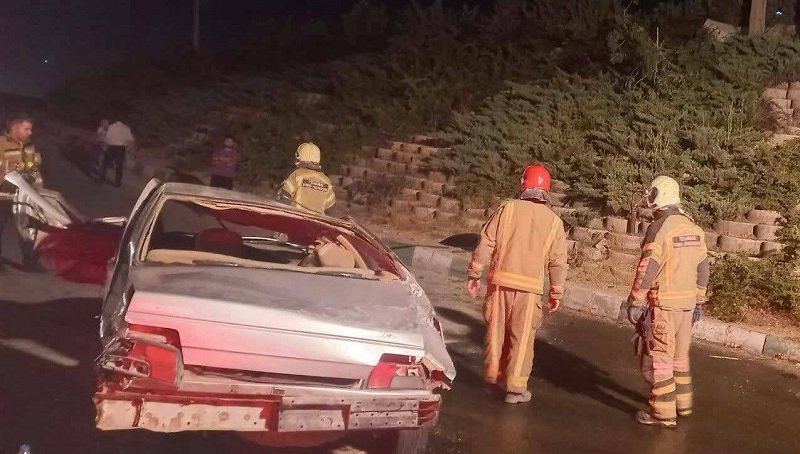 تصادف منجر به سقوط در بزرگراه شهید بابایی تهران 
