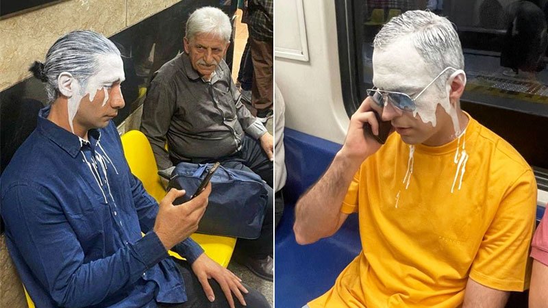 راز افراد سفید رنگ متروی تهران فاش شد؛ ایده جالب یک تبلیغ! + تصاویر