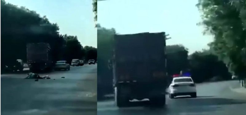 ویدئویی شوک آور از صحنه زیر گرفتن مامور پلیس راهور توسط راننده یک کامیون ! 
