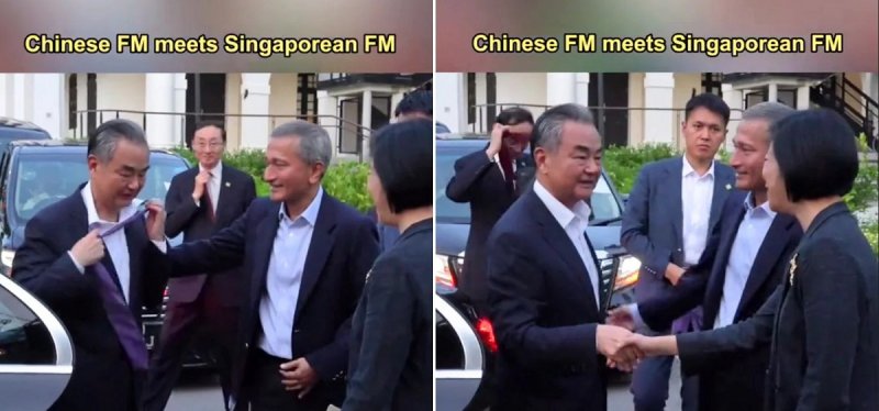 اقدام جالب وزیر خارجه چین در دیدار با همتای سنگاپوری‌اش +فیلم