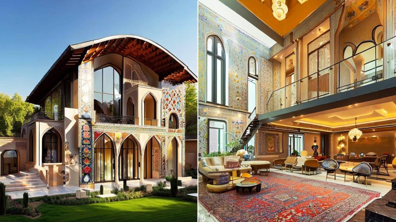تصاویری بینظیر که هوش مصنوعی از خانه‌های مدرن با معماری قاجار طراحی کرد! + تصاویر