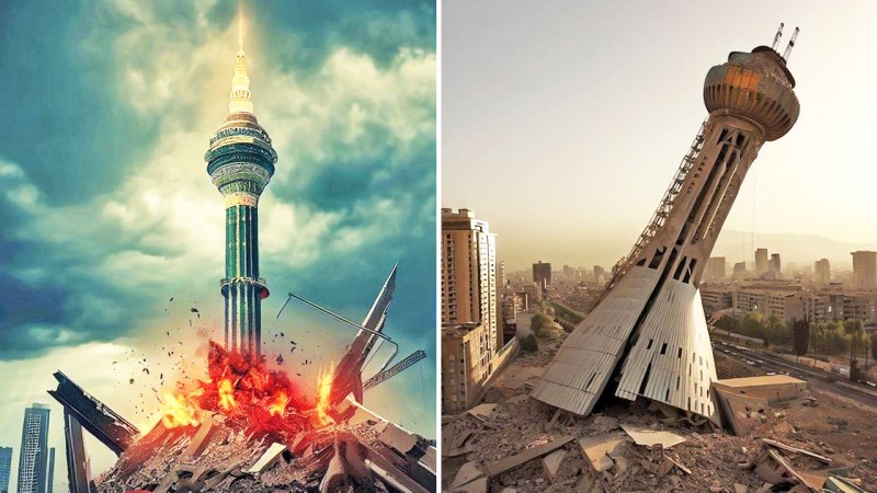 تصاویر پیش بینی هولناک هوش مصنوعی از وضعیت برج میلاد بعد از زلزله ۷،۹ ریشتری تهران!+ عکس
