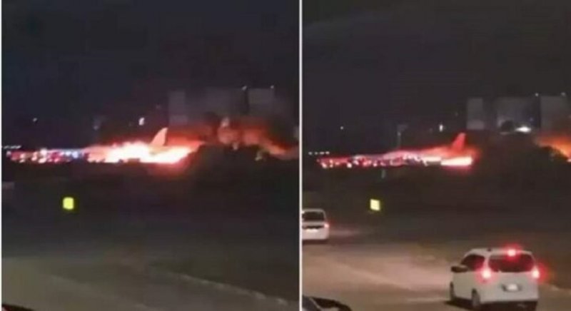  آتش گرفتن هواپیمای روس در فرودگاه آنتالیا  + فیلم