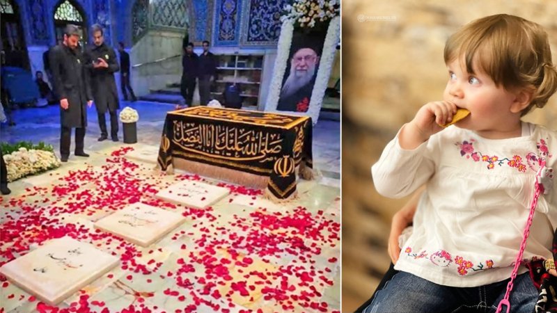 گریه داماد رهبر شهید انقلاب بر مزار دختر شهیدش + عکس